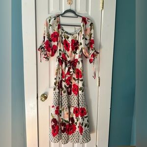 Figueroa & Flower Floral Midi Dress | Boho Cottagecore | Tie Sleeves | Size M